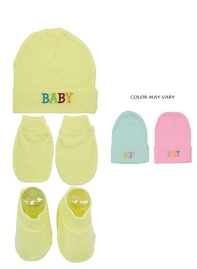 Wavva® Supersoft Cotton Mittens, Booties & Cap Set for New Born Baby - Infant Mitten and Booties for 0 to 6 Months Boys & Girls (Pack of 2) (Plain), Multicolor - Image 2