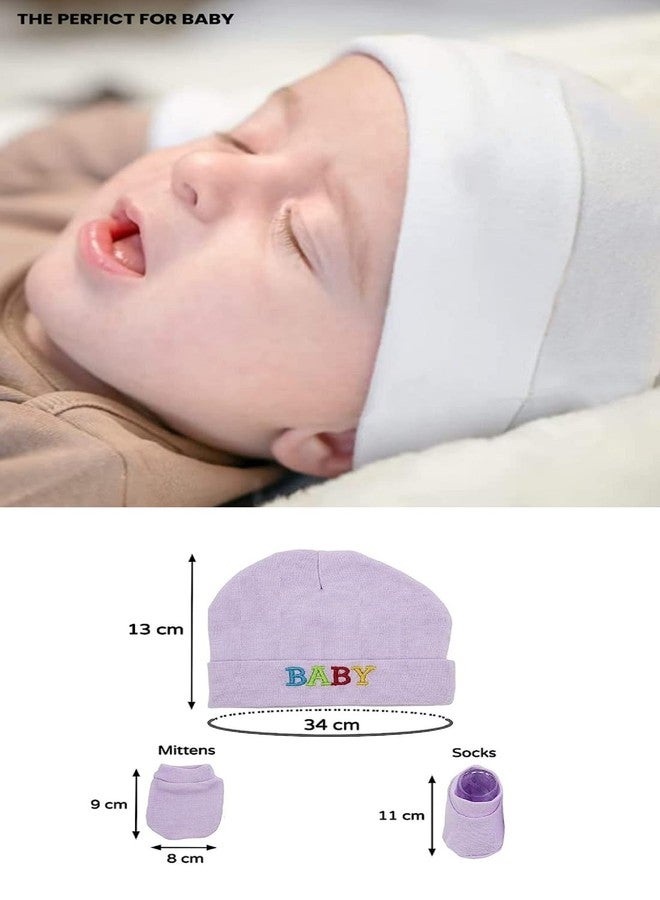 Wavva® Supersoft Cotton Mittens, Booties & Cap Set for New Born Baby - Infant Mitten and Booties for 0 to 6 Months Boys & Girls (Pack of 2) (Plain), Multicolor - Image 5