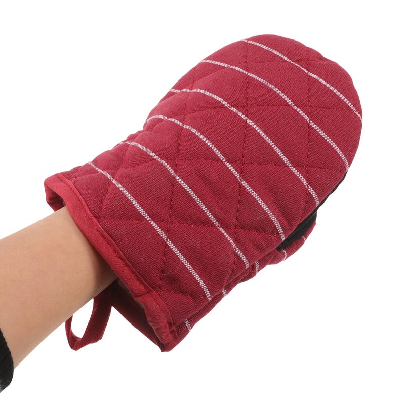 Burgundy Heat Resistant Oven Gloves Pair Insulated Thickened Baking Mitts For Kitchen Cooking - Image 5