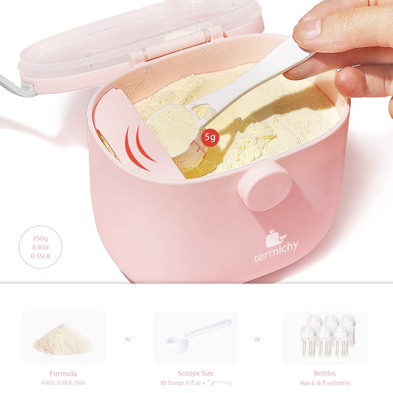 Termichy Baby Formula Dispenser, Portable Milk Powder Dispenser Container with Carry Handle and Scoop for Travel Outdoor Activities with Baby Infant, 8.8OZ, 0.55LB, 250g, 500ml (Pink) - Image 2