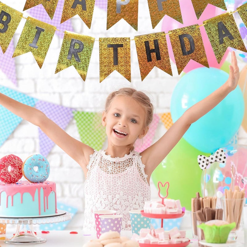 مجموعة لافتات عيد الميلاد الهولوغرافية بورق معدني بتشطيب مرآتي، مع أعلام معدنية، وديكورات حفلات براقة للكبار، 8 مجموعات باللون الذهبي والفضي والأزرق الفاتح والوردي للاحتفالات المنزلية - Image 4