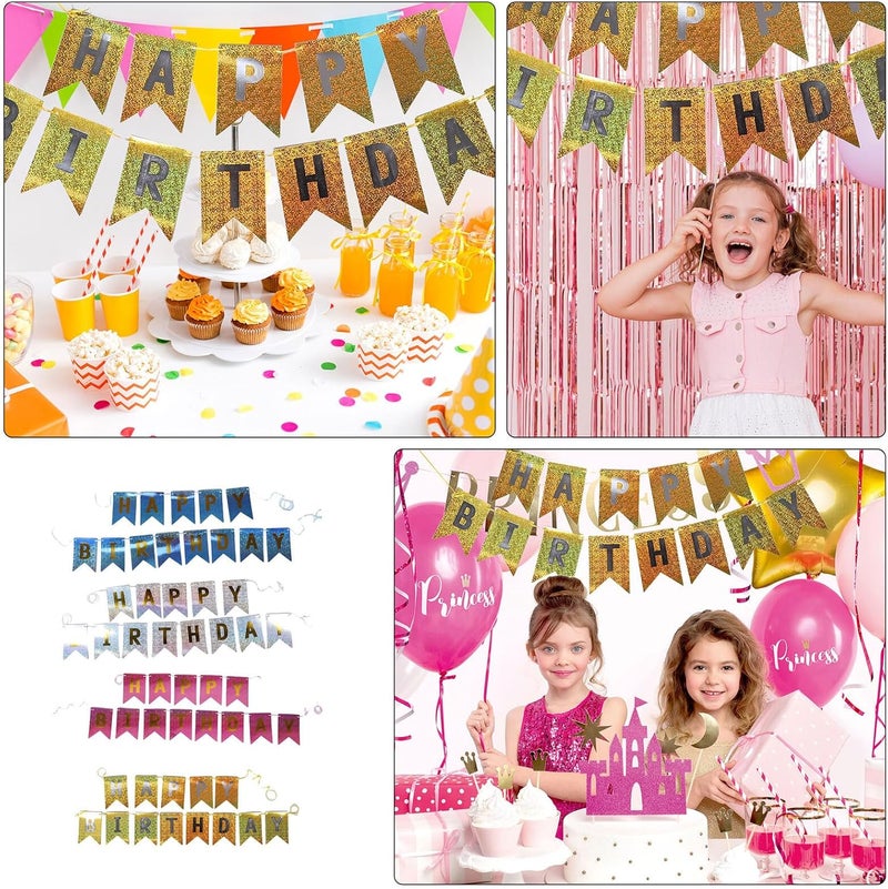 مجموعة لافتات عيد الميلاد الهولوغرافية بورق معدني بتشطيب مرآتي، مع أعلام معدنية، وديكورات حفلات براقة للكبار، 8 مجموعات باللون الذهبي والفضي والأزرق الفاتح والوردي للاحتفالات المنزلية - Image 3