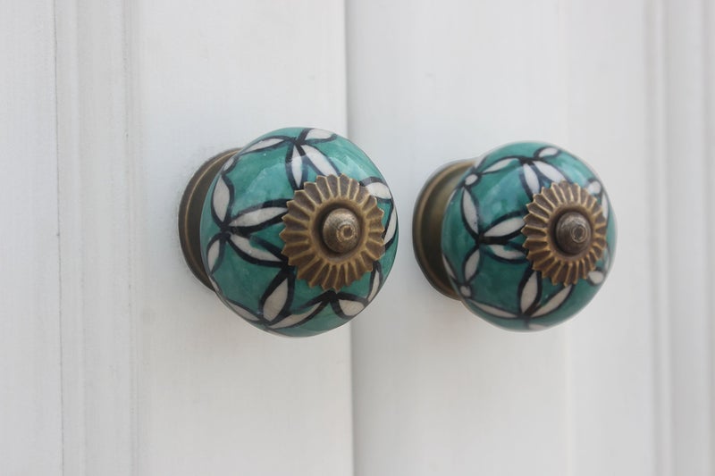 Indian-Shelf Pack of 10 Decorative Knob -Ceramic Drawer Pull- Green Wardrobe Knobs -Floral Kitchen Cabinet Knobs -Door Pulls- Dresser Handles - Image 5