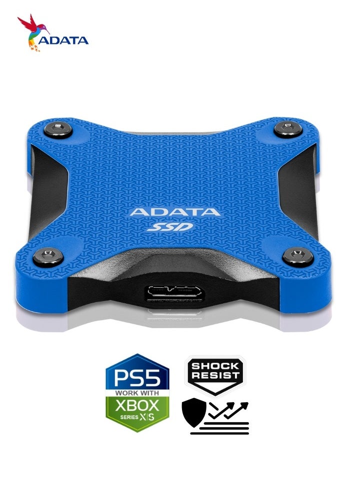أداتا - محرك الأقراص الصلبة الخارجي SD620 سعة 1 تيرابايت | SSD مقاوم للصدمات متوافق مع PS5 XBOX للألعاب فائقة السرعة USB 3.2 Gen2x2 Type-C | أزرق - Image 1