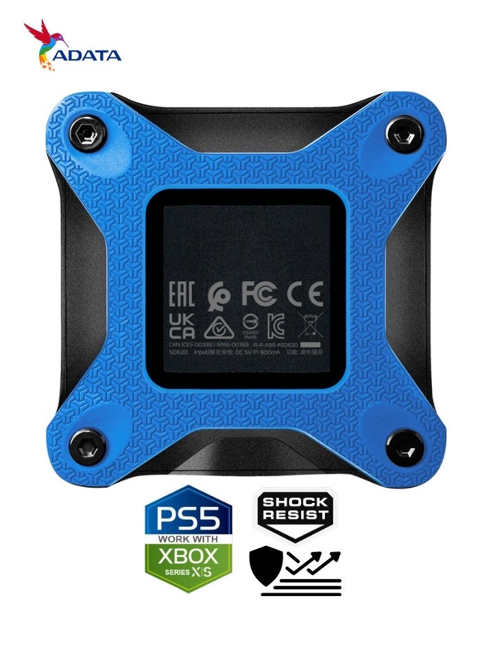 أداتا - محرك الأقراص الصلبة الخارجي SD620 سعة 1 تيرابايت | SSD مقاوم للصدمات متوافق مع PS5 XBOX للألعاب فائقة السرعة USB 3.2 Gen2x2 Type-C | أزرق - Image 1