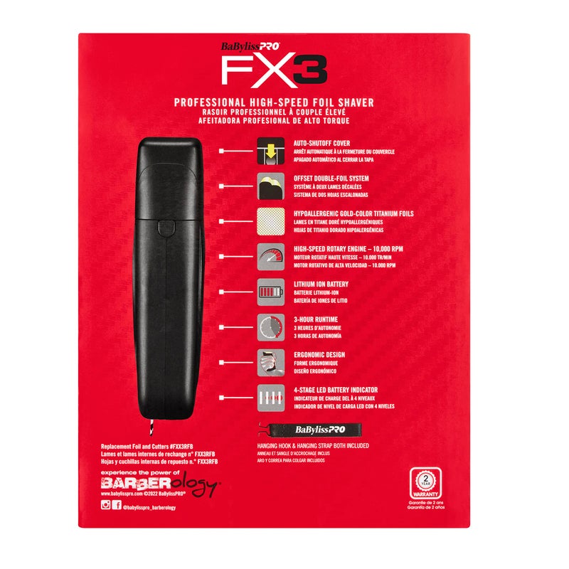 BaBylissPRO Barberology Double Foil Shaver FXX3SB FX3 Professional High-Speed Electric Shaver - Image 4