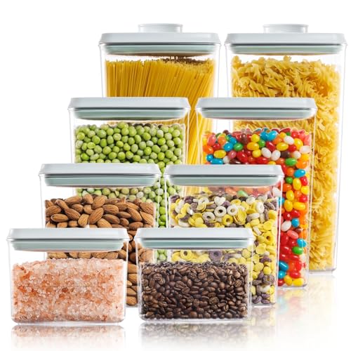 Tourdeus 8 Pack Airtight Food Storage Containers with Lids Pop Top Pantry Organizer Set BPAFree Clear Stackable Kitchen Containers with Measurement Marks for Cereal Flour Sugar Pasta Snacks - Image 1