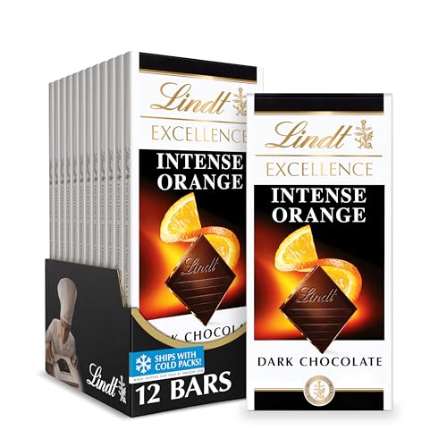 Lindt EXCELLENCE Intense Orange Dark Chocolate Bar Dark Chocolate Candy with Orange and Almond Slivers 35 oz 12 Pack - Image 1