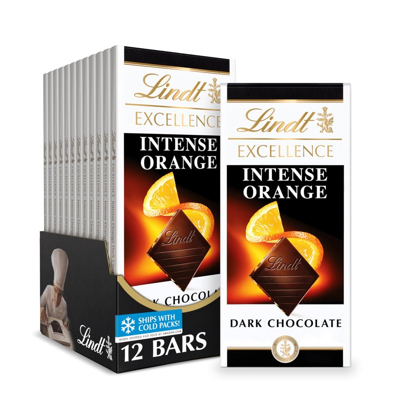 Lindt EXCELLENCE Intense Orange Dark Chocolate Bar Dark Chocolate Candy with Orange and Almond Slivers 35 oz 12 Pack - Image 3