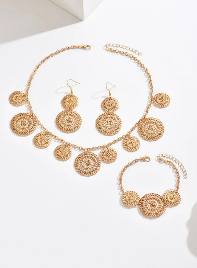 Take Two  Round Hollow Carved Necklace and Earrings Set for Women | Best Price UAE