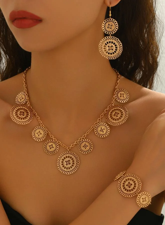 Take Two Round Hollow Carved Necklace and Earrings Set
