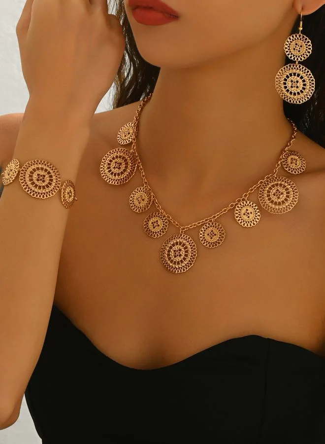 Take Two Round Hollow Carved Necklace and Earrings Set