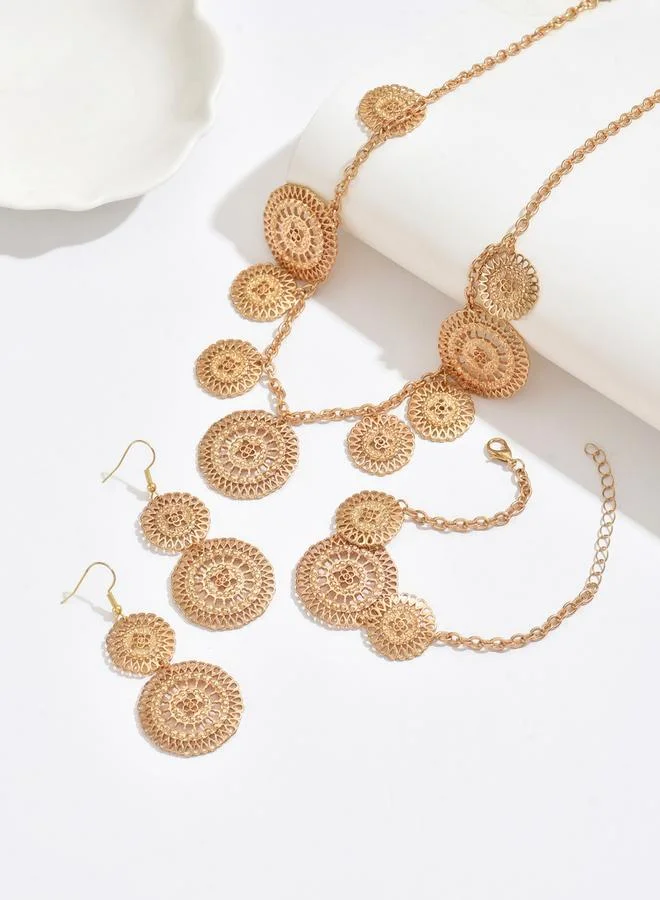 Take Two  Round Hollow Carved Necklace and Earrings Set for Women | Best Price UAE