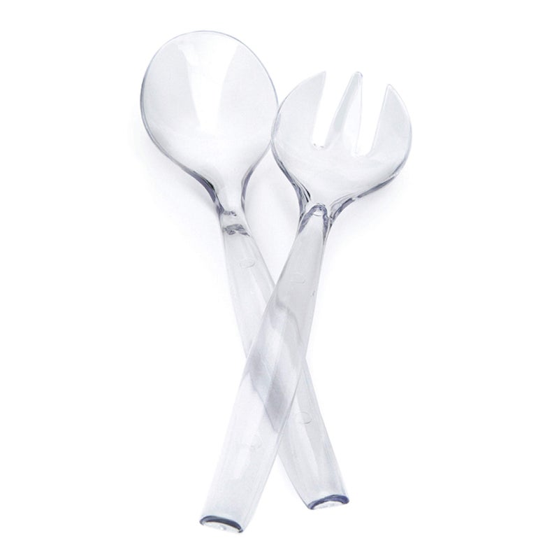 مجموعة أدوات تقديم بلاستيكية قابلة للاستخدام مرة واحدة من بلاستيك برو، تتكون من 4 ملاعق سلطة و4 شوكات سلطة، شفافة وثقيلة الوزن