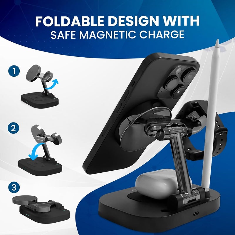 CAROSKI 4 in 1 Wireless Charging Station| Multi-Function Wireless Charger Stand | Foldable Wireless Charging Doc for Android | Portable Charger Station for Apple Watch, AirPods with 1-Year Warranty - Image 3