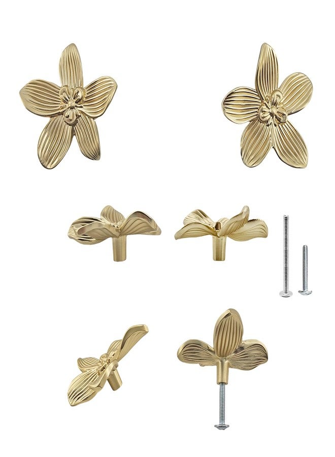 YEMCHI 6 Pack Brushed Gold Flower Cabinet Knobs, 60mm/ 2.36" Kitchen Gold Drawer Pulls, Bathroom Zinc Petal Handles for Dresser Drawer, Decoration Knob of Cupboard Furniture Hardware (6 Flower) - Image 1