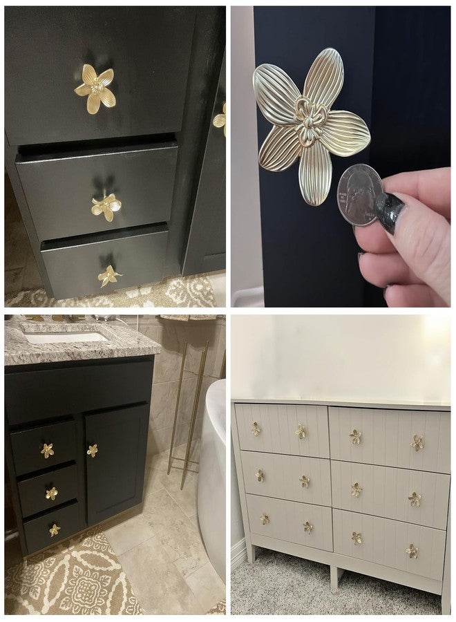 YEMCHI 6 Pack Brushed Gold Flower Cabinet Knobs, 60mm/ 2.36" Kitchen Gold Drawer Pulls, Bathroom Zinc Petal Handles for Dresser Drawer, Decoration Knob of Cupboard Furniture Hardware (6 Flower) - Image 3