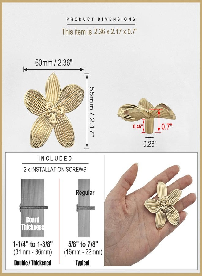 YEMCHI 6 Pack Brushed Gold Flower Cabinet Knobs, 60mm/ 2.36" Kitchen Gold Drawer Pulls, Bathroom Zinc Petal Handles for Dresser Drawer, Decoration Knob of Cupboard Furniture Hardware (6 Flower) - Image 2