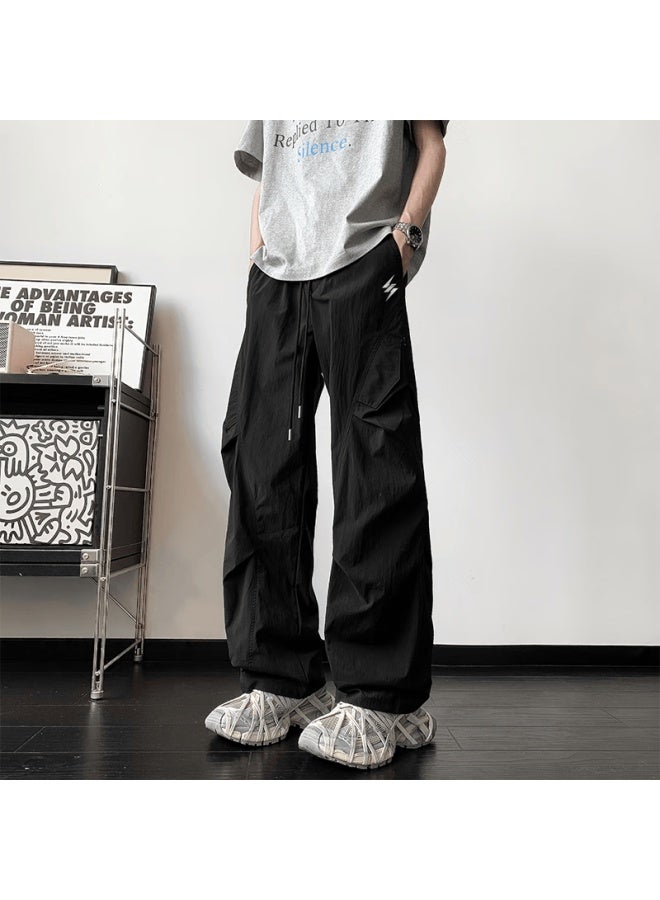 Izexx Quick-dry Paratrooper Casual Pants Men Summer Straight Loose Cargo Pants Sports Wide-leg Trousers Xx36 Black 2XL - Image 1