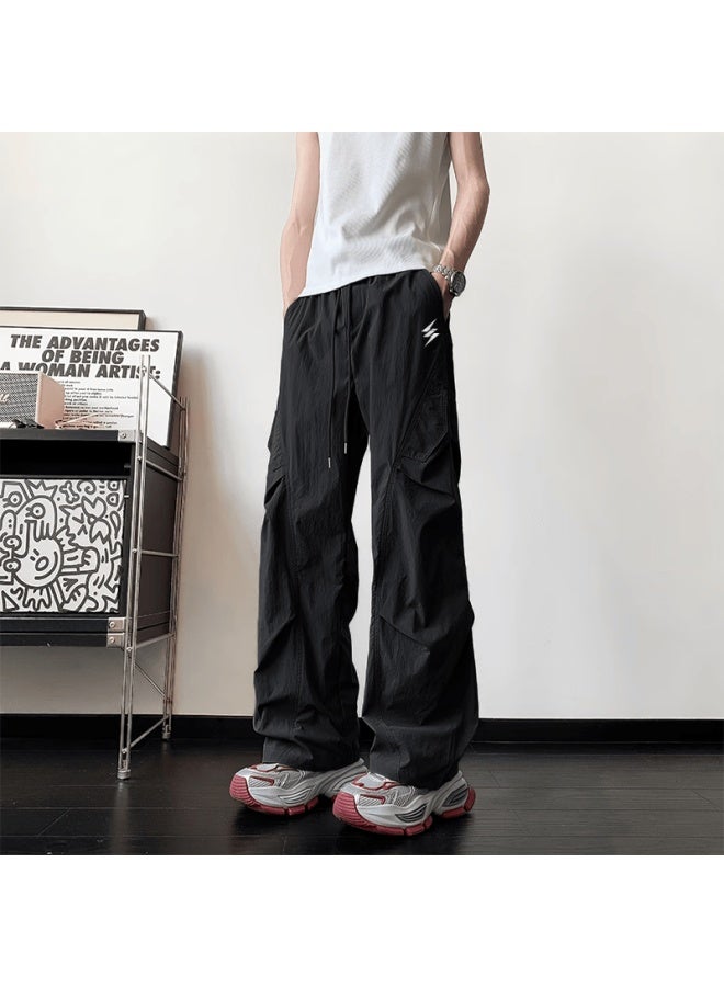 Izexx Quick-dry Paratrooper Casual Pants Men Summer Straight Loose Cargo Pants Sports Wide-leg Trousers Xx36 Black 2XL - Image 2