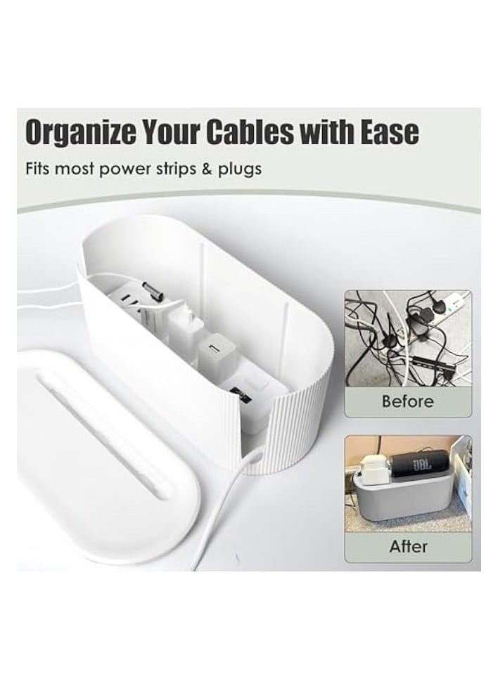 erorex Small Cable Management Box, Extension Cord Organizer, Box Cord Hider, for Power Stripe Surge Protector Wire Management Concealer Cover Hider, for Desktop Home Office Kitchen (White)  - Image 2