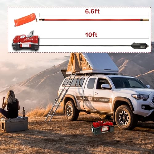 YUNGTEE Tire Inflator Heavy Duty Double Cylinders Direct Drive Inflation Pump,12V Portable Air Compressor Pump with Emergency LED Light - 150PSI Tire Pump,Apply to Car,SUV,RV - Image 2