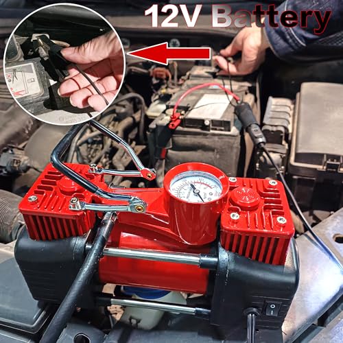 YUNGTEE Tire Inflator Heavy Duty Double Cylinders Direct Drive Inflation Pump,12V Portable Air Compressor Pump with Emergency LED Light - 150PSI Tire Pump,Apply to Car,SUV,RV - Image 5