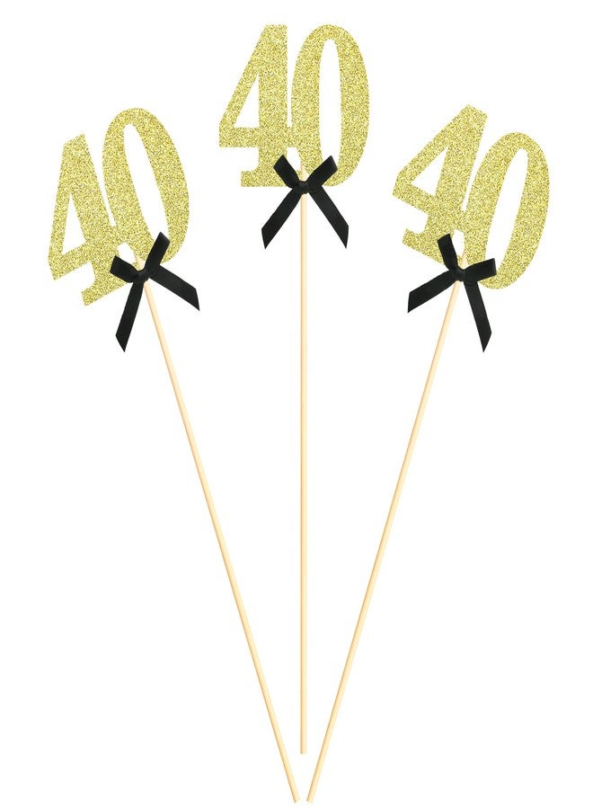 Sotpot 8 pcs Gold Glitter 40th Birthday Centerpiece Sticks, Number 40 with Bow Centerpieces Table Flower Topper for Man Woman 40th Birthday Anniversary Table Party Decorations - Image 1
