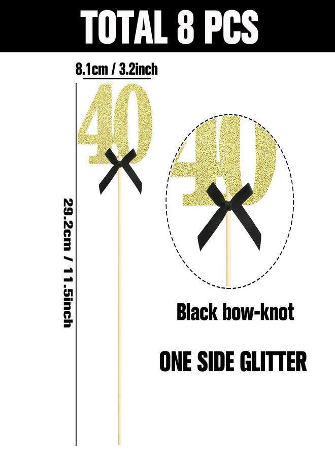 Sotpot 8 pcs Gold Glitter 40th Birthday Centerpiece Sticks, Number 40 with Bow Centerpieces Table Flower Topper for Man Woman 40th Birthday Anniversary Table Party Decorations - Image 2