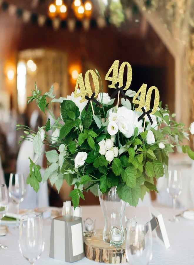 Sotpot 8 pcs Gold Glitter 40th Birthday Centerpiece Sticks, Number 40 with Bow Centerpieces Table Flower Topper for Man Woman 40th Birthday Anniversary Table Party Decorations - Image 5
