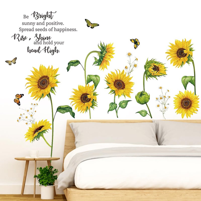 HOLENGS Sunflower Wall Stickers  HOLENGS Inspirational Quotes Sunflower Wall Decals  Sunflower Yellow Flowers Butterfly Garden DIY Art Wall Decor for Living Room Home Bedroom TV Wall Nursery Decorations - Image 1