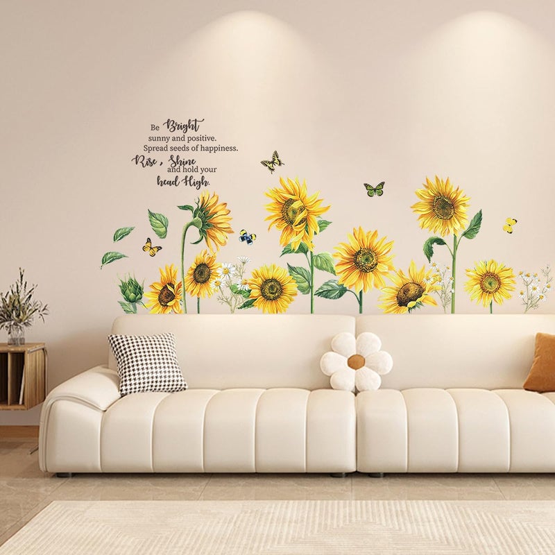 HOLENGS Sunflower Wall Stickers  HOLENGS Inspirational Quotes Sunflower Wall Decals  Sunflower Yellow Flowers Butterfly Garden DIY Art Wall Decor for Living Room Home Bedroom TV Wall Nursery Decorations - Image 2