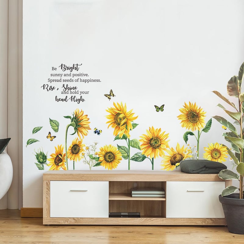 HOLENGS Sunflower Wall Stickers  HOLENGS Inspirational Quotes Sunflower Wall Decals  Sunflower Yellow Flowers Butterfly Garden DIY Art Wall Decor for Living Room Home Bedroom TV Wall Nursery Decorations - Image 4