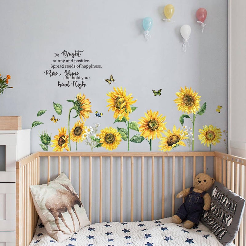 HOLENGS Sunflower Wall Stickers  HOLENGS Inspirational Quotes Sunflower Wall Decals  Sunflower Yellow Flowers Butterfly Garden DIY Art Wall Decor for Living Room Home Bedroom TV Wall Nursery Decorations - Image 5