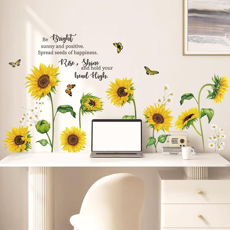 HOLENGS Sunflower Wall Stickers  HOLENGS Inspirational Quotes Sunflower Wall Decals  Sunflower Yellow Flowers Butterfly Garden DIY Art Wall Decor for Living Room Home Bedroom TV Wall Nursery Decorations - Image 3