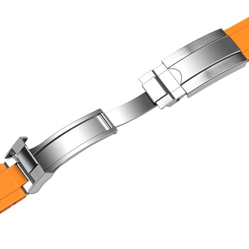 Juntan 22mm Curved End Rubber Watch Band, Tapered Silicone Curved Replacement Watch Strap Orange for Men Women with Classic Diving Buckle - Image 4