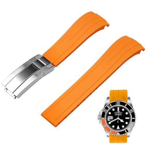 Juntan 22mm Curved End Rubber Watch Band, Tapered Silicone Curved Replacement Watch Strap Orange for Men Women with Classic Diving Buckle - Image 1