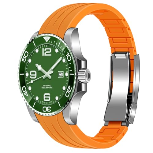Juntan 22mm Curved End Rubber Watch Band, Tapered Silicone Curved Replacement Watch Strap Orange for Men Women with Classic Diving Buckle - Image 2