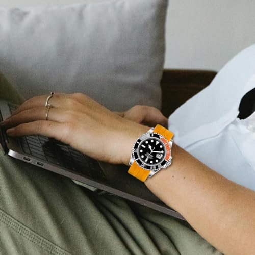 Juntan 22mm Curved End Rubber Watch Band, Tapered Silicone Curved Replacement Watch Strap Orange for Men Women with Classic Diving Buckle - Image 5