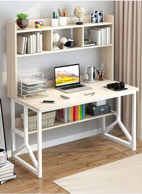 Study Desk With Storage Computer Desk Beige Wood 120x60x141.5 cm
