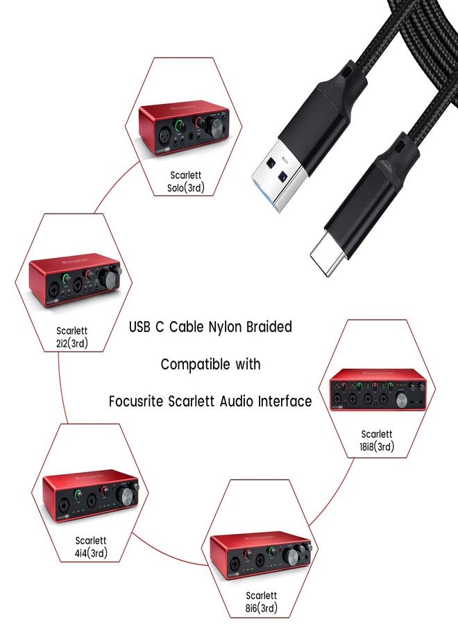 weishan USB C Cable Replacement for Focusrite Scarlett Solo(3rd Gen), Scarlett 2i2(3rd Gen) Audio Interface, with USB C Male to USB Female Adapter, Nylon Braided, 6.6 ft - Image 2