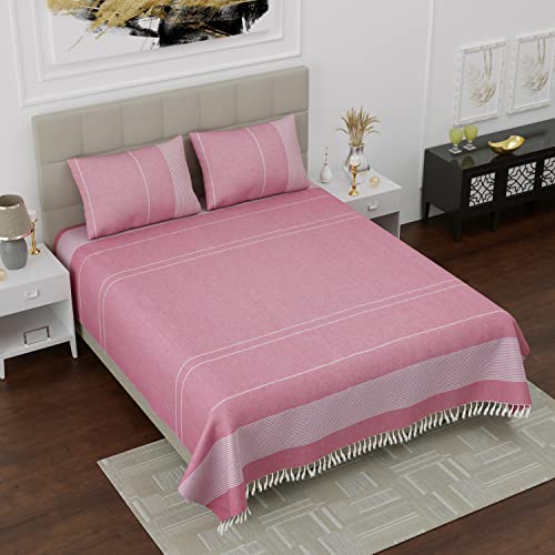 Värde 210 TC Printed Double Bedsheet with 2 Pillow Cover | Queen Size | Handloom Cotton Bedsheets for Double Bed | Double Bedsheet for Summer | Size 90X100 Inches 7.5x8.3 Feet | Pink - Image 1