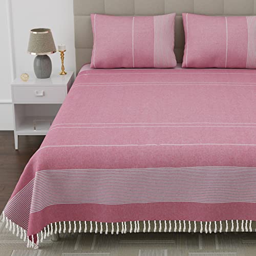 Värde 210 TC Printed Double Bedsheet with 2 Pillow Cover | Queen Size | Handloom Cotton Bedsheets for Double Bed | Double Bedsheet for Summer | Size 90X100 Inches 7.5x8.3 Feet | Pink - Image 2