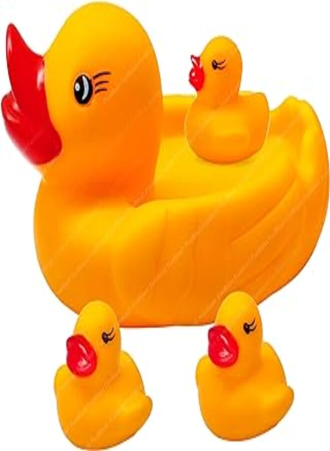 FunBlast Duck Bath Toys for Baby, Toddler Baby Bathtub Bathing Squeeze Bath Toys Non-Toxic BPA Free - Set of 4 (Funny Duck)