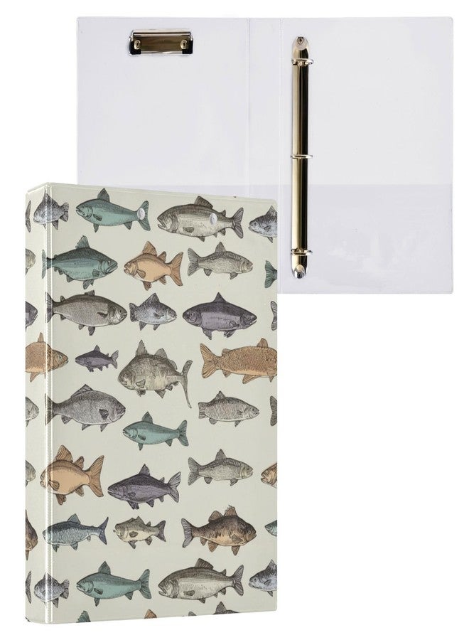 Aslsiy 3 Ring Binder 1.5 Inch Fish Vintage Color Round Clipboard Binder White Decorative Harcover Binders Organizer for Office Supplies - Image 1