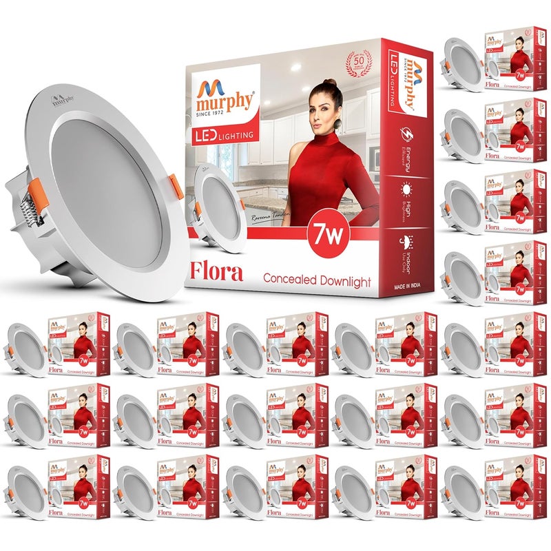 MURPHY Polycarbonate Flora 7W Led Down Light, Cool White Light, Round, Pack Of 20, Recessed Ceiling Led Light, Suited For 3 Inch Junction Box (2 Years Warranty) - Image 1