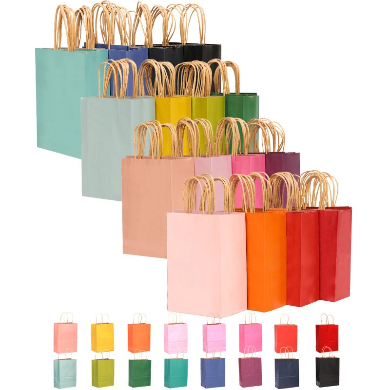 qiqee 100Packs Paper Bags with Handles Bulk 8266315 Small Gift Bags 16 Different Senior Color Bags Multiple UsesSmall Size