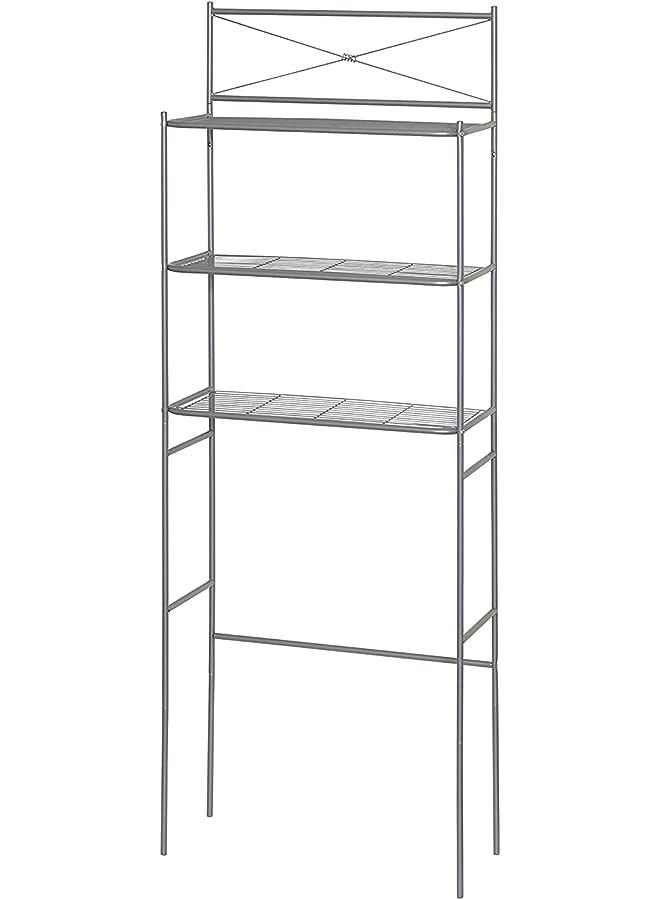 Raxoom Home Cross-Style Metal Over-the-Toilet Bathroom Spacesaver, 3 Shelves, Satin Nickel - Image 1