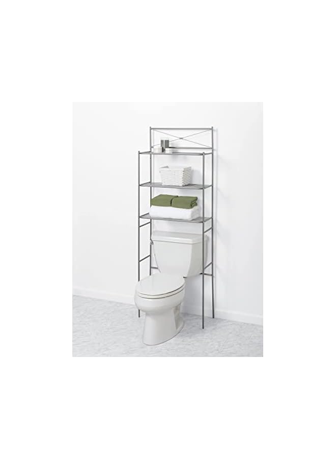 Raxoom Home Cross-Style Metal Over-the-Toilet Bathroom Spacesaver, 3 Shelves, Satin Nickel - Image 3