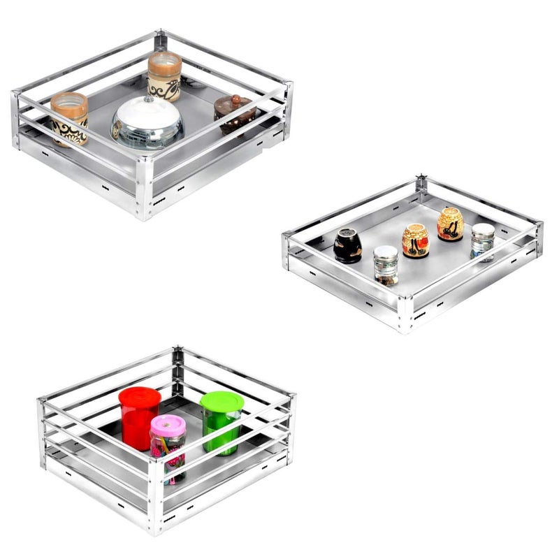 BLOO BASKET BLOO BASKET 202 Stainless Steel Modular kitchen basket Rectangular pipe basket 4 Plain 6 Plain 8 Plain set of 3 17 INCH WIDTH 20 INCH DEPTH PLAIN  - Image 1